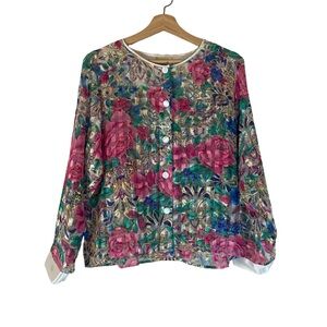 Victoria's Secret Gold Label Vintage Floral Sheer Long Sleeve Button Down Top S